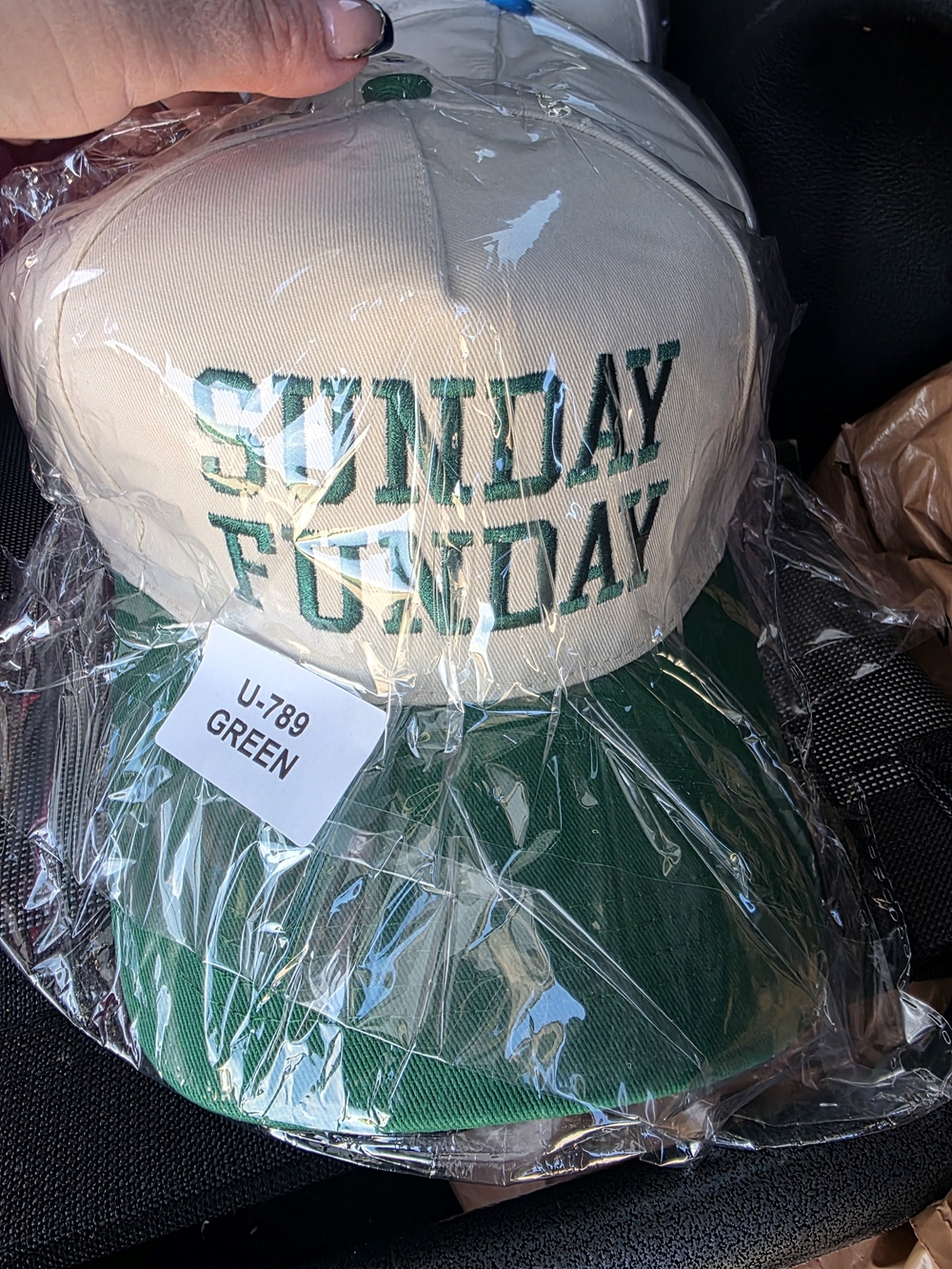 Sunday Funday Green and Cream Baseball Cap
